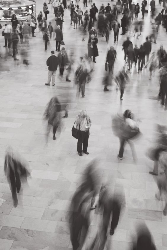 Black white moving crowd