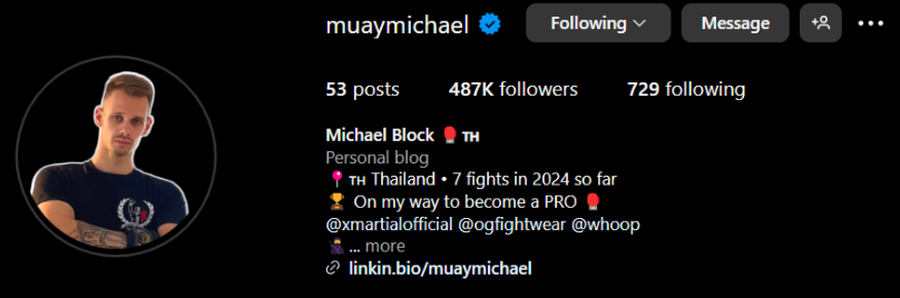 Instagram account of a German Muay Thai fighter