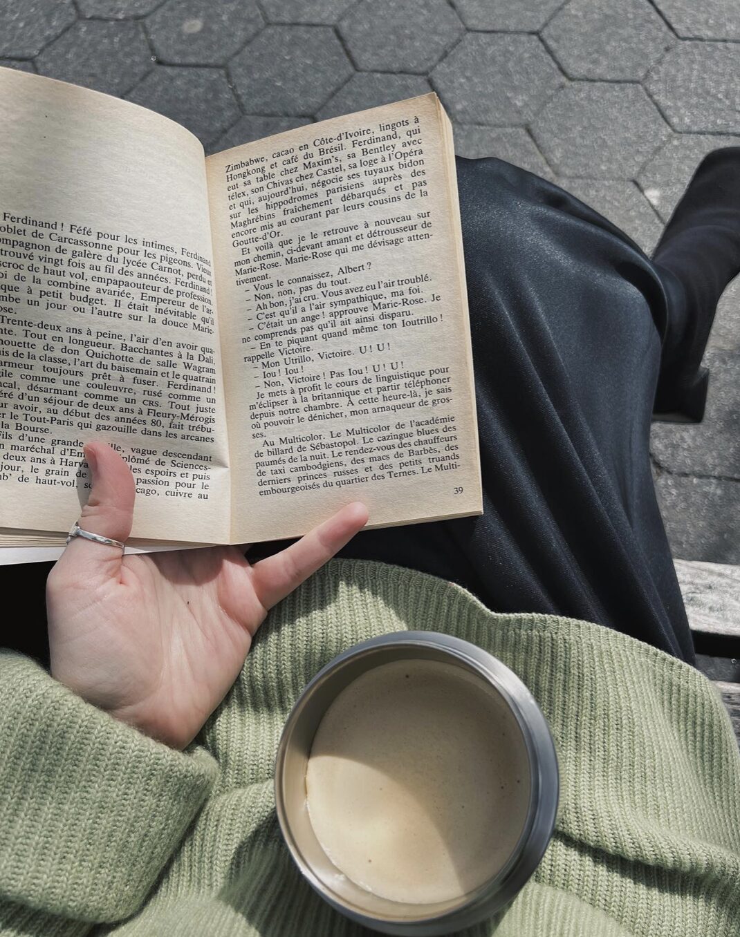 Reading book with coffee