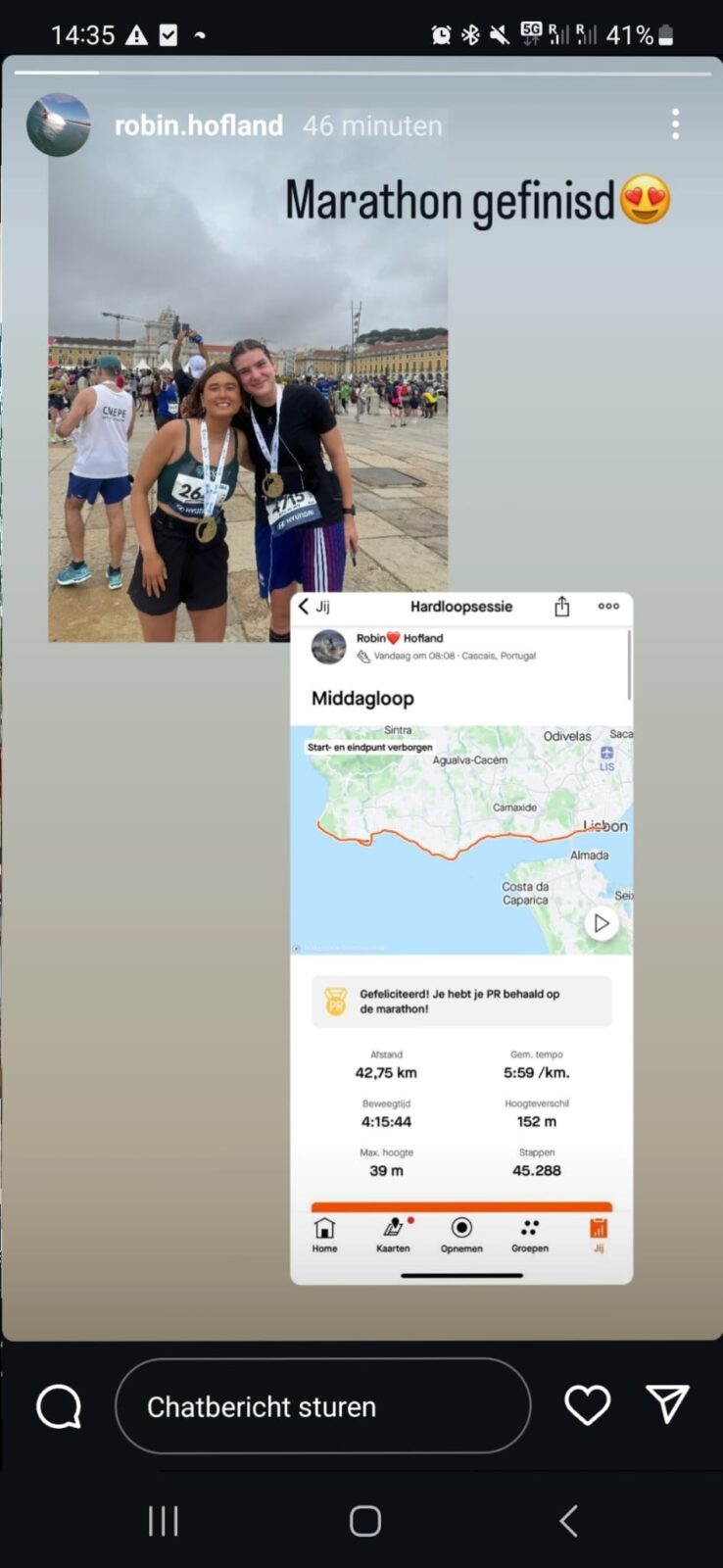 Social media data sharing-showing marathon finishing