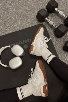 Sports shoes and headphones