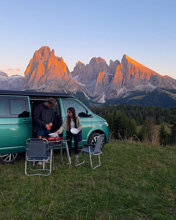 Van with mountain view
