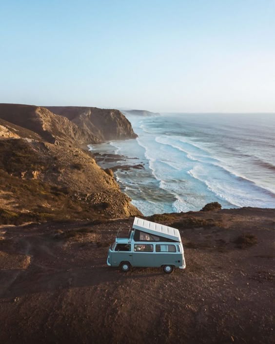 Van with sea and roof tilted