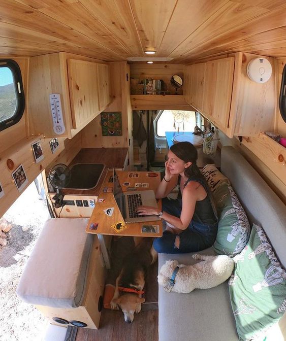 Working in van topview