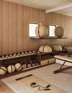 Yoga room with fitness balls