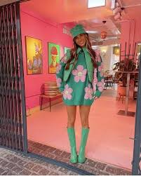green flower outfit