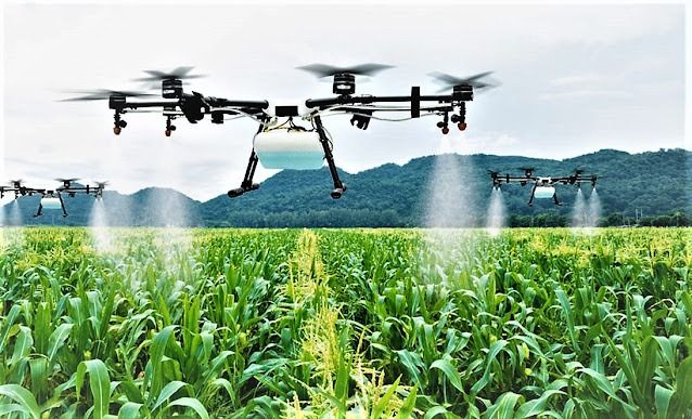 moderntechfarming-drones watering a farm