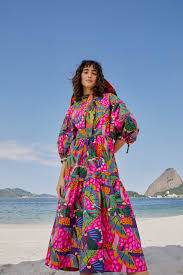 pink colorful maxi dress beach