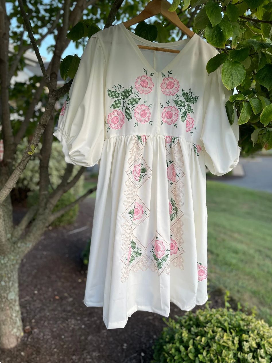 Upcycled tablecloth dress
